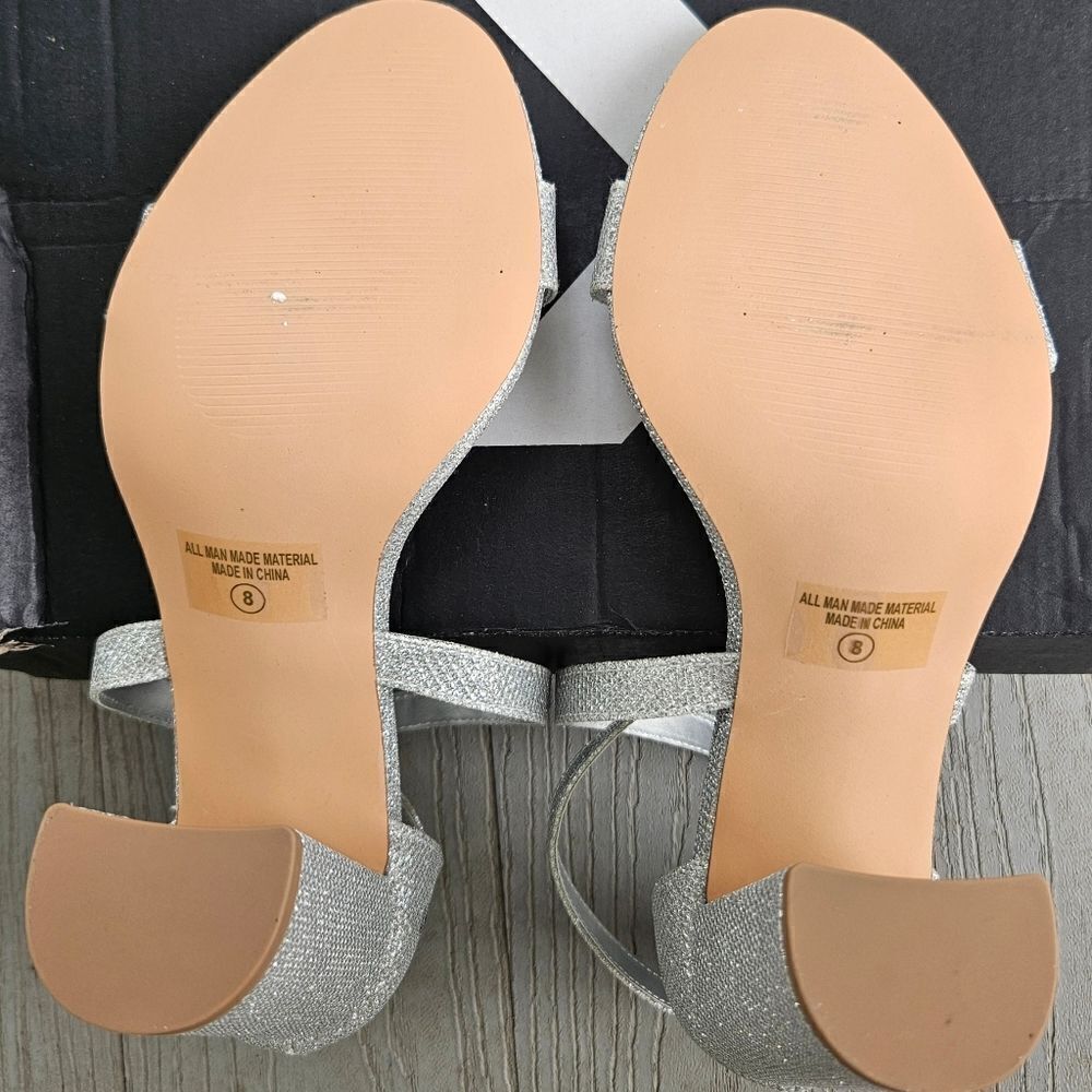 silver glitter chunk heel pump sandals size 8 new no box - Picture 14 of 15
